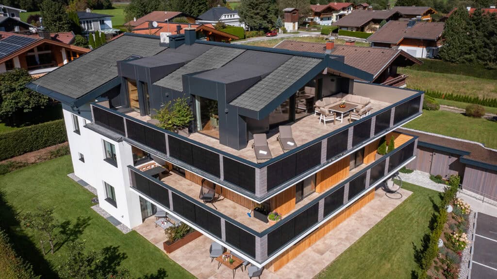 Penthouse exterior view top drone terrace mountain view