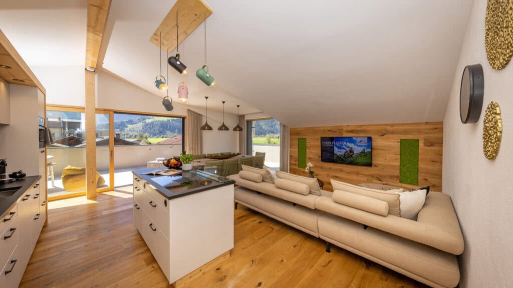 Penthouse Living room Kitchen Kitchen island Smart TV Dishwasher View Glacier